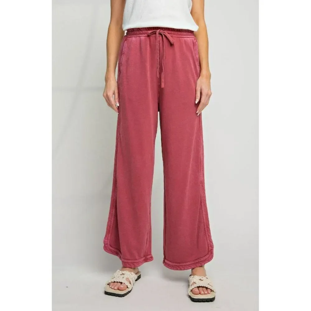 Easel Let's Grab Starbs Mineral Washed French Terry Pants in Wine EB40836 - Picture 1 of 5